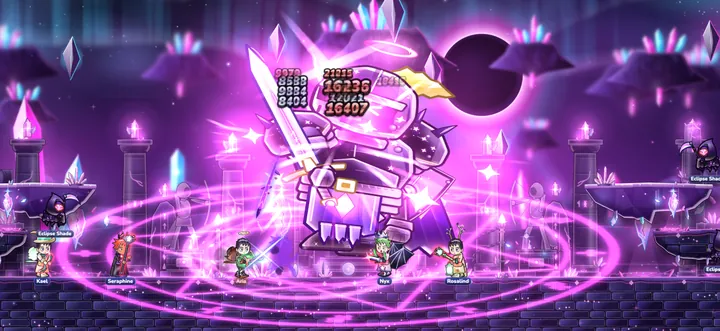 A party of heroes fighting The Eclipsed Star in The Eclipse Throne