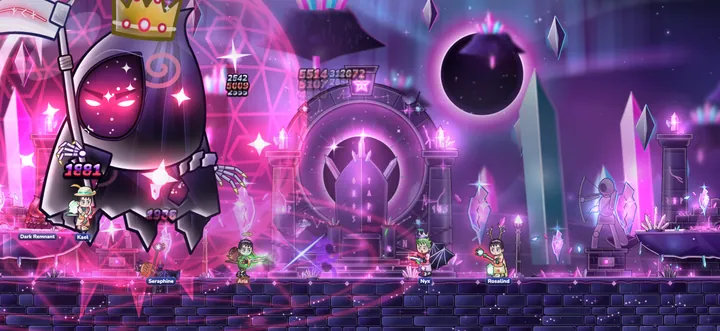 A party of heroes fighting The First Dark in Sanctum of the First Dark