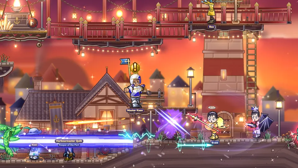 Two teams clashing with beams of light in a PvP arena