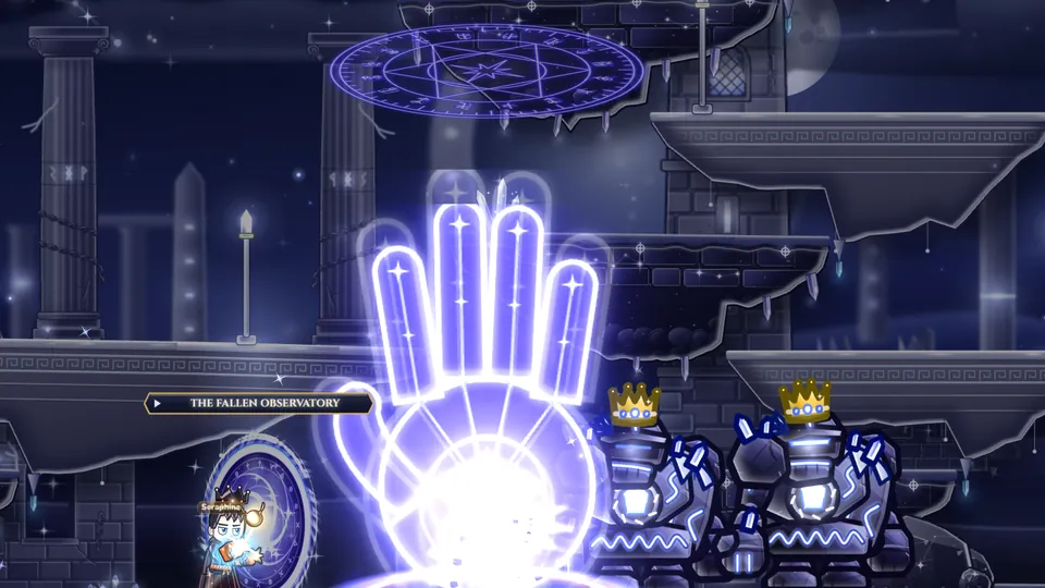 A giant hand of starlight crashing down on armoured golems